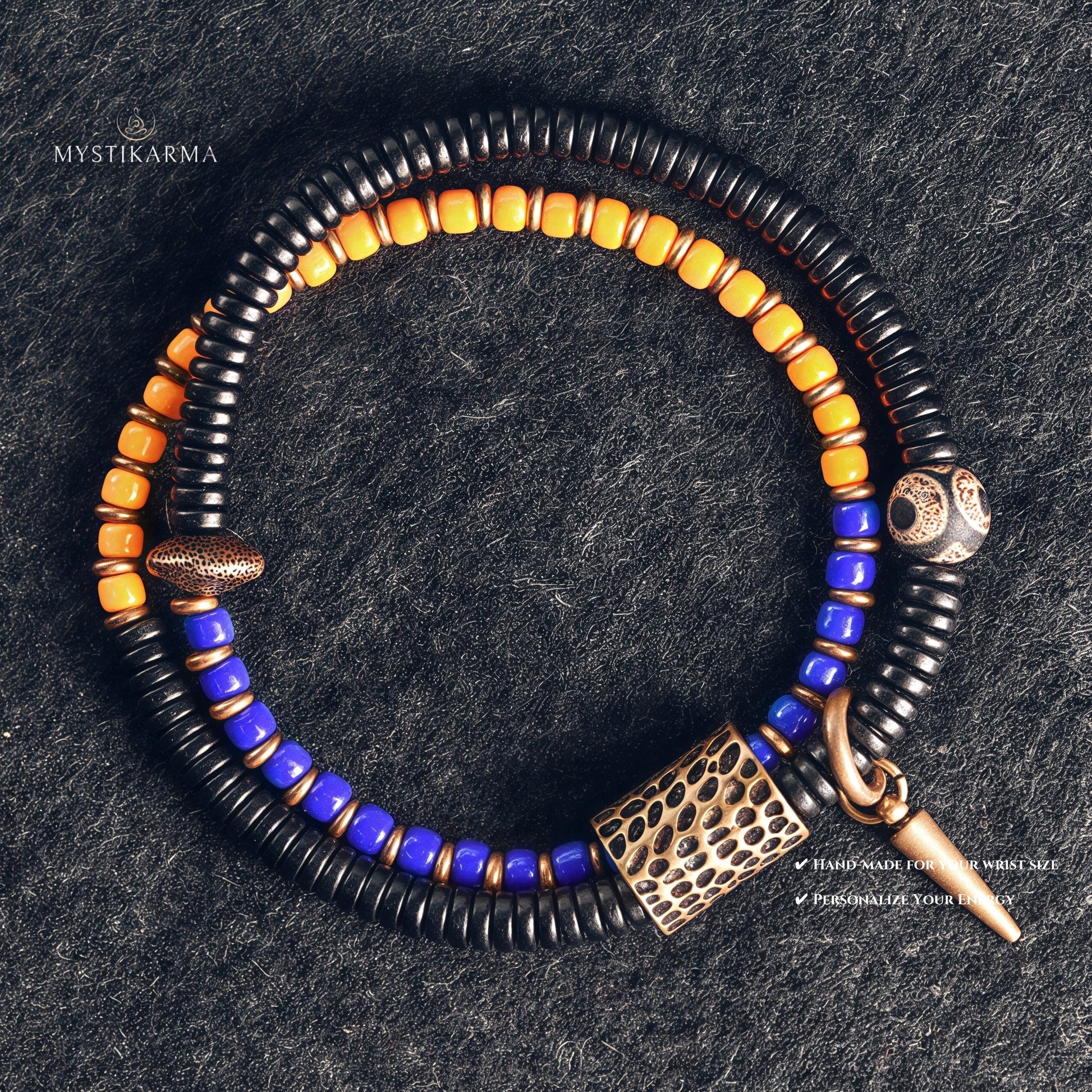 Two-Tone Bead Bracelet Orange-yellow + Dark blue
